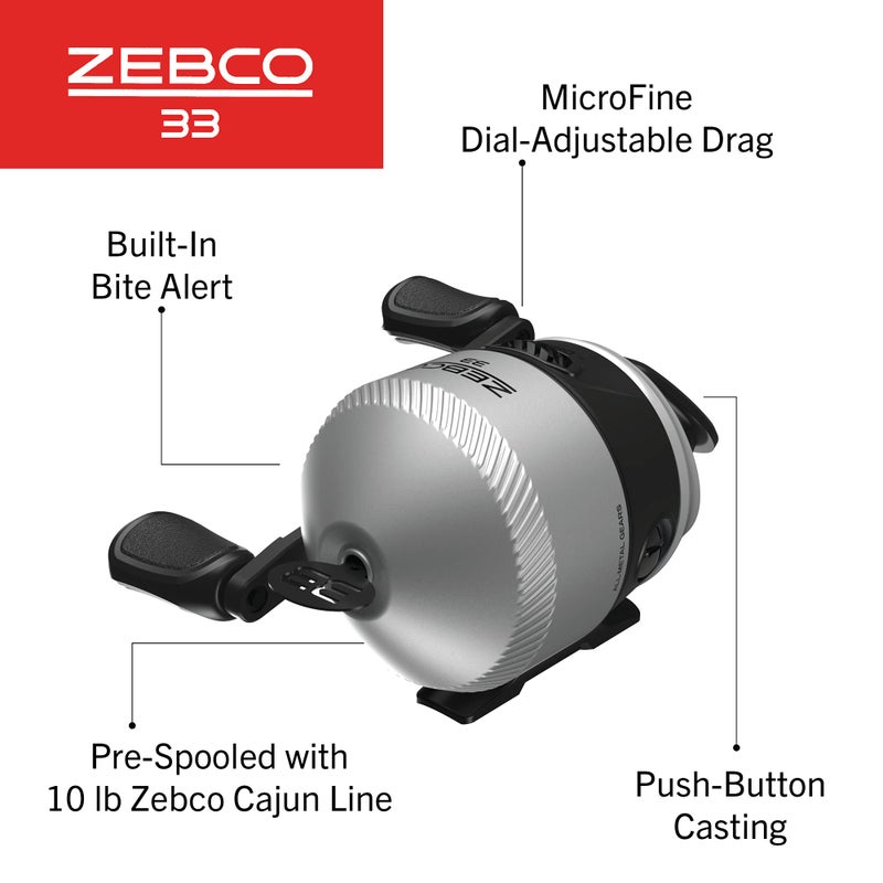 Zebco 33 Spincast Fishing Reel, Size 30 Reel, Right or Left-Hand Retrieve, 10-Pound Zebco Cajun Fishing Line, Graphite Frame Silver/Black - Image 3